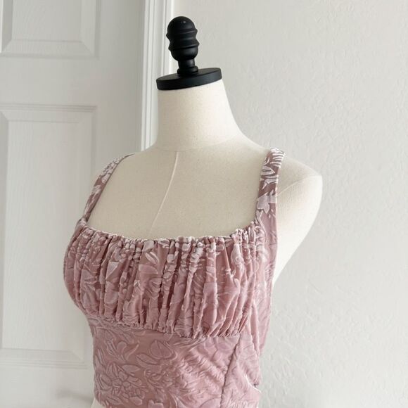 Velvet tank top cropped bustier milkmaid Dusty Rose pink Floral coquette sexy - Picture 4 of 14